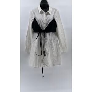 BLASHE Women’s White-Black Tie-Front Button-Up Long Sleeve Shirt Dress SZ L